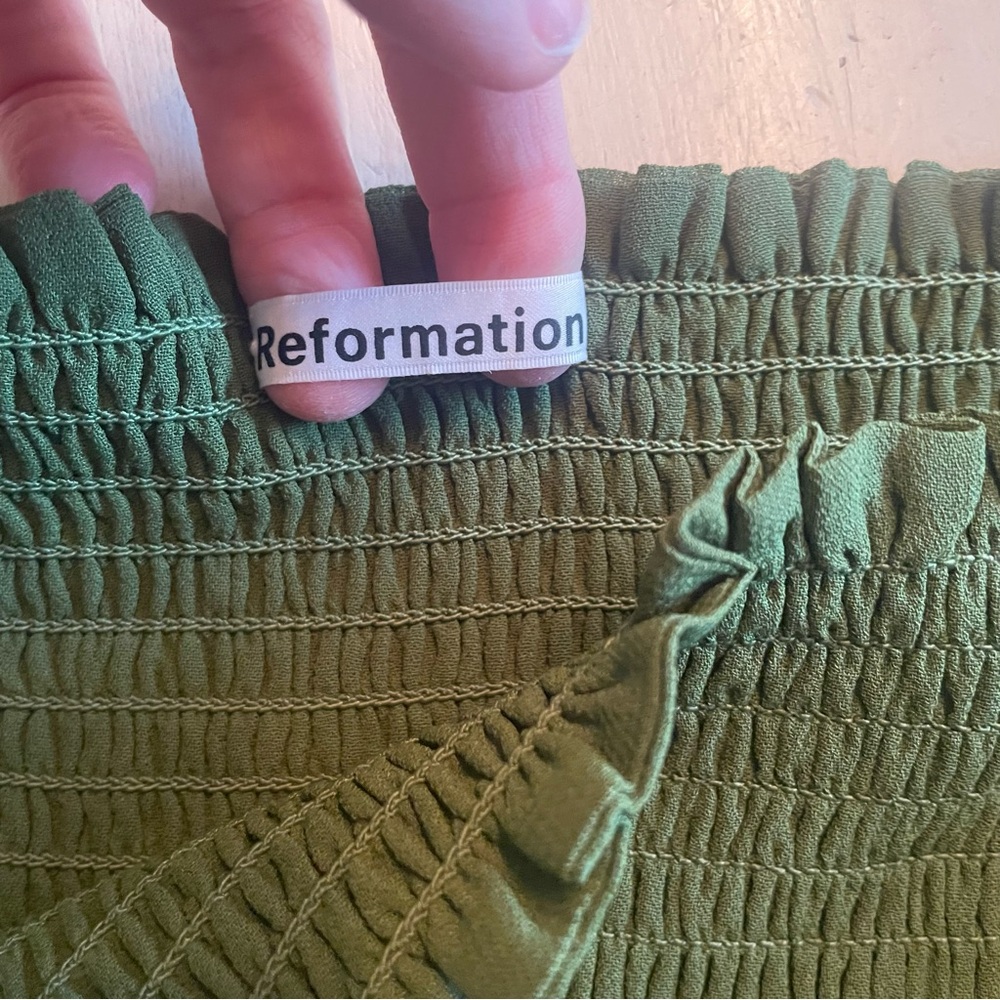 Reformation Green Smocked Blouse - Picture 4 of 6